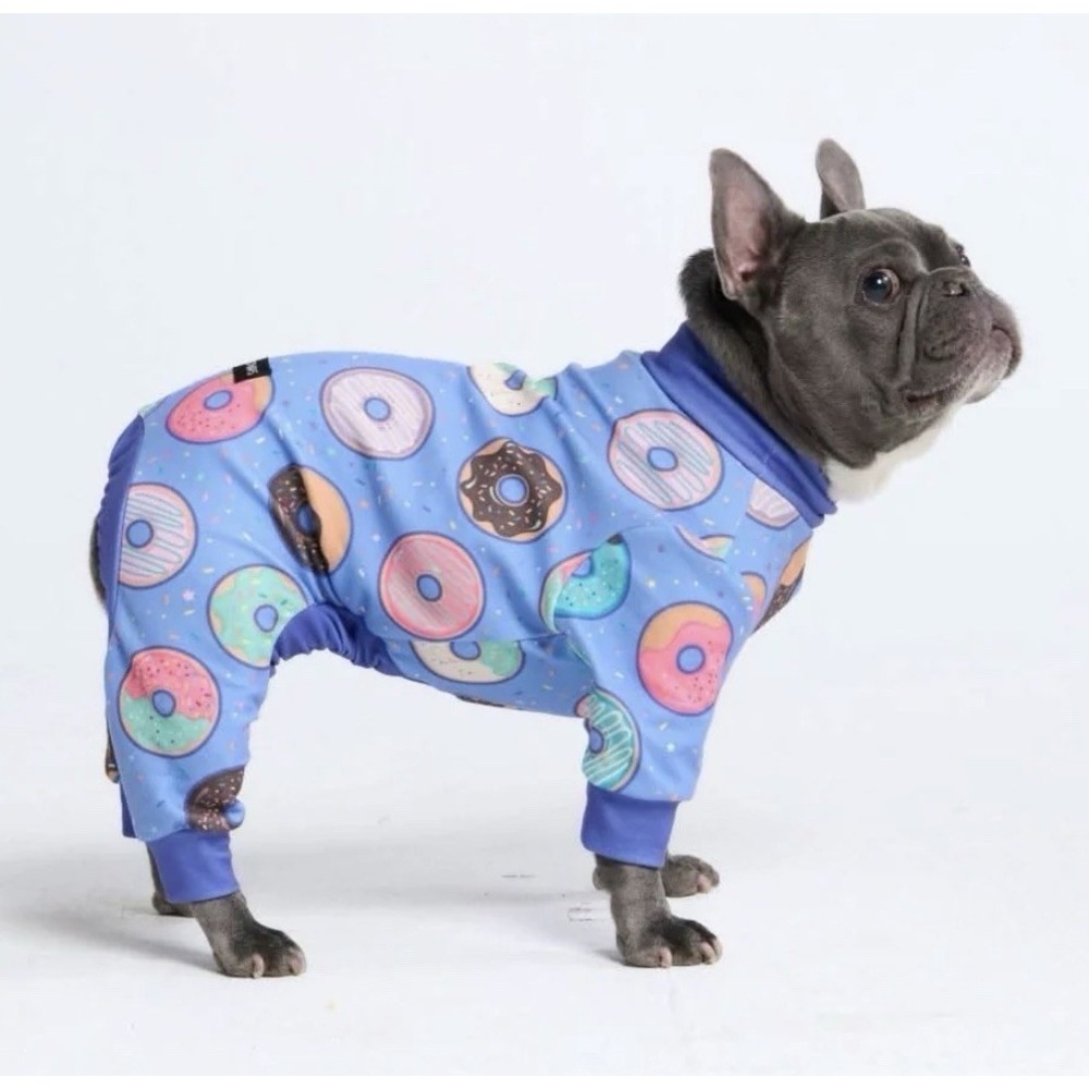 Spark Paws Dog Pajamas Medium Blue Donut Print Stretch Cozy Pet Outfit